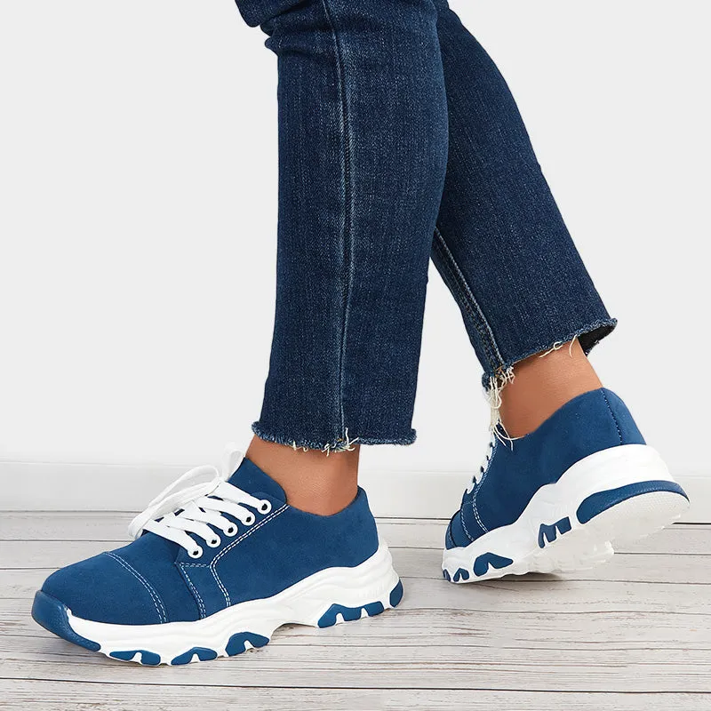 Sohiwoo  Women Blue Chunky Sneakers Casual Platform Athletic Shoes
