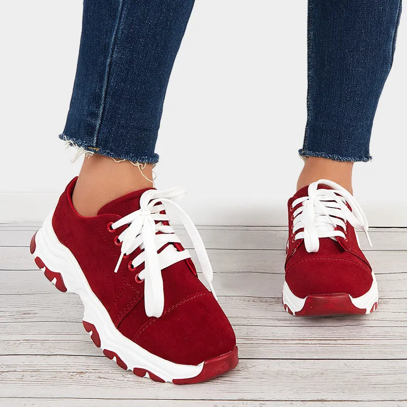 Sohiwoo  Women Blue Chunky Sneakers Casual Platform Athletic Shoes