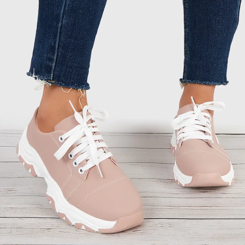 Sohiwoo  Women Blue Chunky Sneakers Casual Platform Athletic Shoes