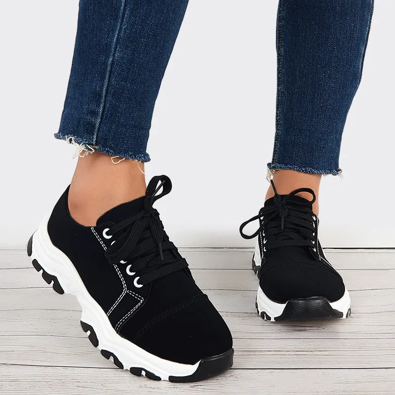 Sohiwoo  Women Blue Chunky Sneakers Casual Platform Athletic Shoes