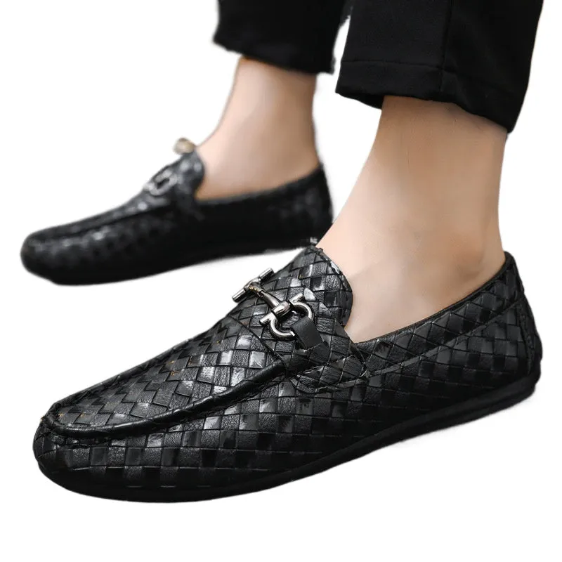 Spring and summer men's shoes platform leather shoes Doudou shoes casual shoes versatile work shoes black small leather shoes men's chef shoes