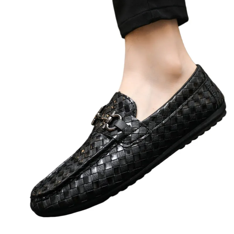 Spring and summer men's shoes platform leather shoes Doudou shoes casual shoes versatile work shoes black small leather shoes men's chef shoes