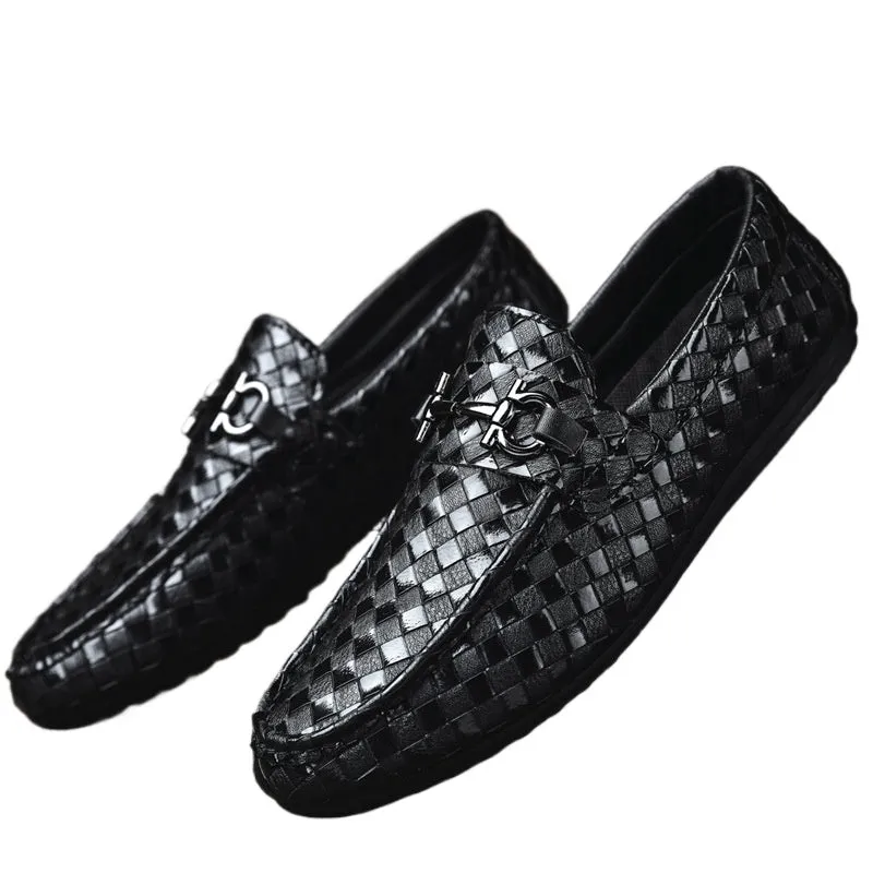 Spring and summer men's shoes platform leather shoes Doudou shoes casual shoes versatile work shoes black small leather shoes men's chef shoes