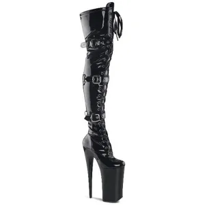 Tall Black Patent Leather Dominatrix Ladies Boots with High Platform Heel