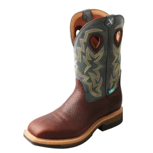 'Twisted X' Men's 12" Lite Cowboy EH WP Square Alloy Toe - Brown / Teal Green