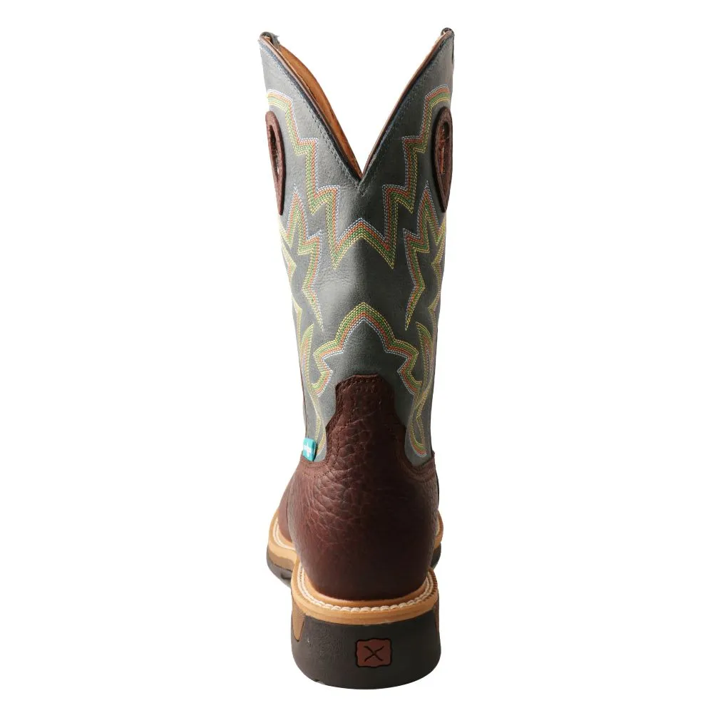'Twisted X' Men's 12" Lite Cowboy EH WP Square Alloy Toe - Brown / Teal Green