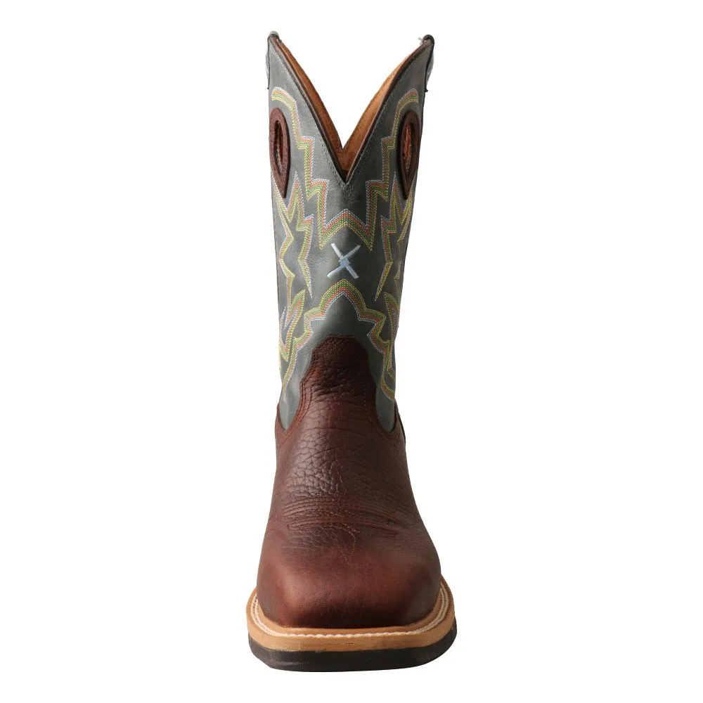 'Twisted X' Men's 12" Lite Cowboy EH WP Square Alloy Toe - Brown / Teal Green