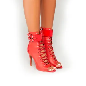 Under the Influence - By Kiira Harper - Open Toe Lace Up Latin Dance Booties (Suede Sole)