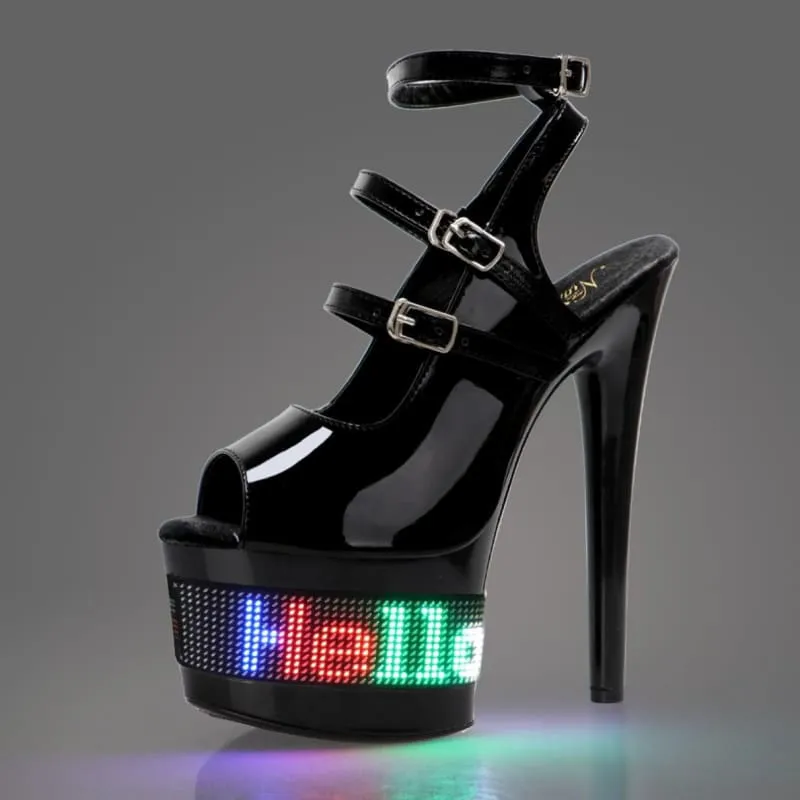 Unique Led Display High Heel Platform Sandals for Pole Dance
