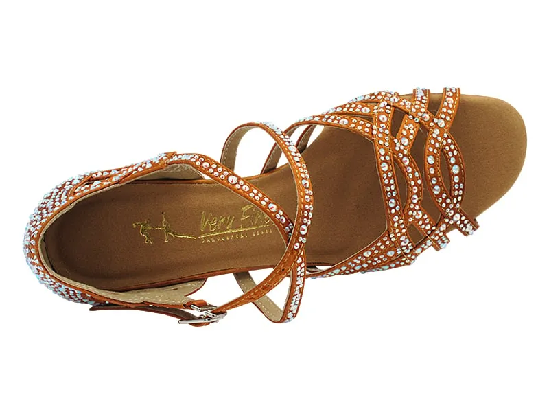 Very Fine 2933Bling Two Dark Tan Satin Ladies Latin and Salsa Dance Shoe