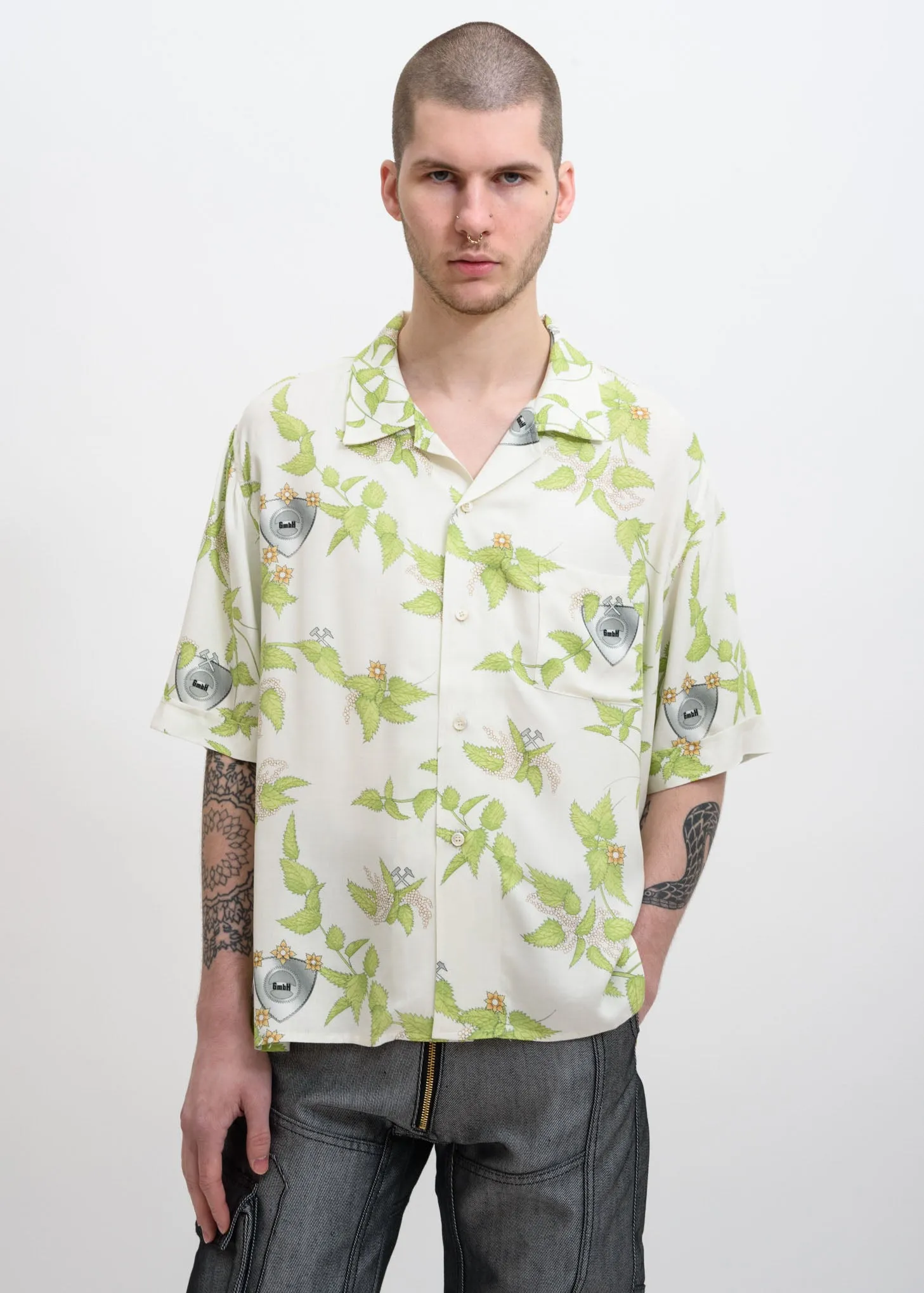 White Print Luka Bowling Shirt