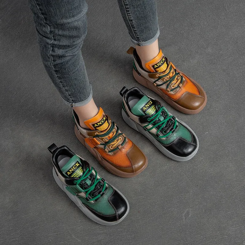 Women Fashion Patchwork Leather Casual Shoes