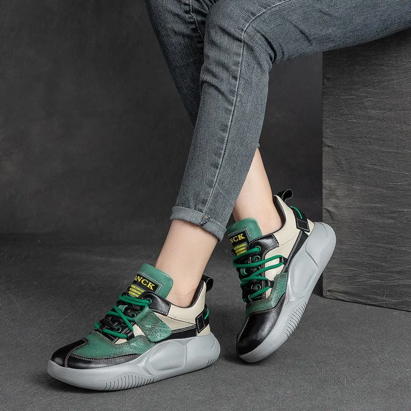 Women Fashion Patchwork Leather Casual Shoes