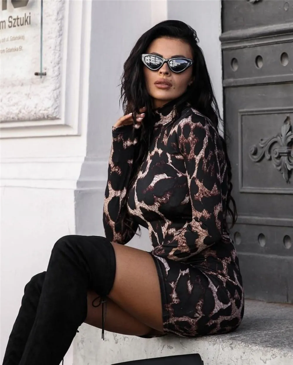 women's dresses with sleeves leopard snakeskin stylish above knee ✈️ free.shipping
